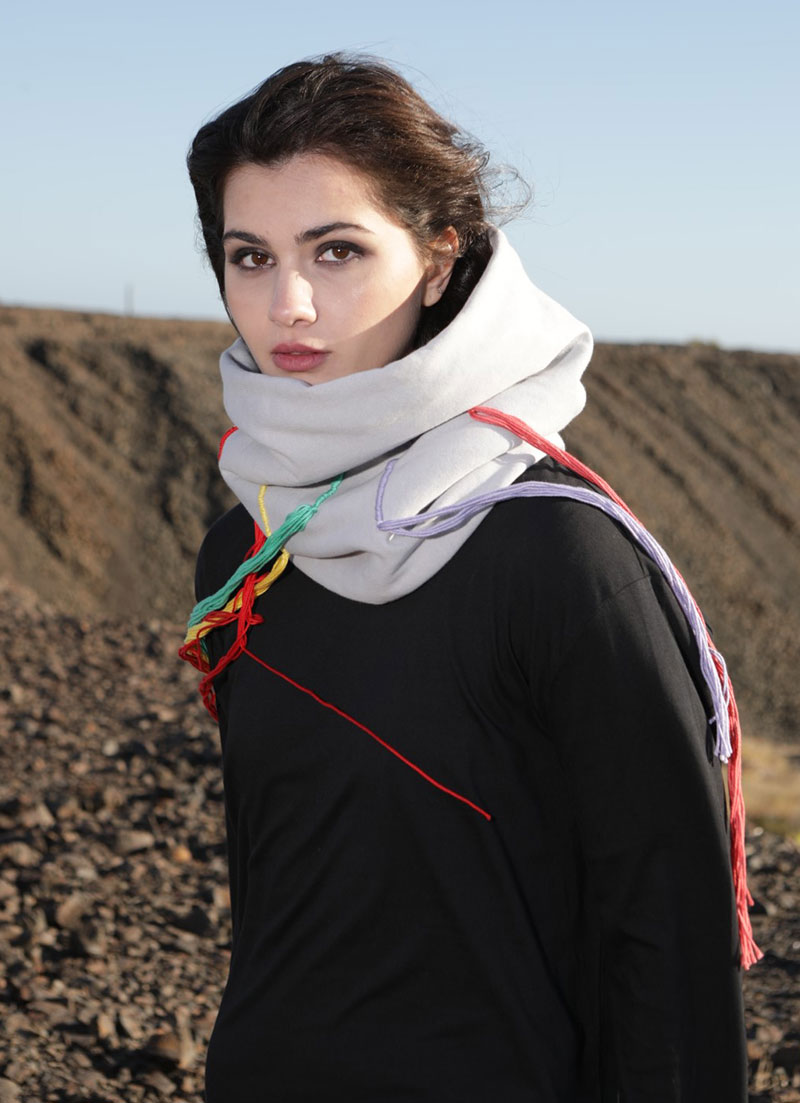 Colored Fringed Gray Cotton Snood - Image 3