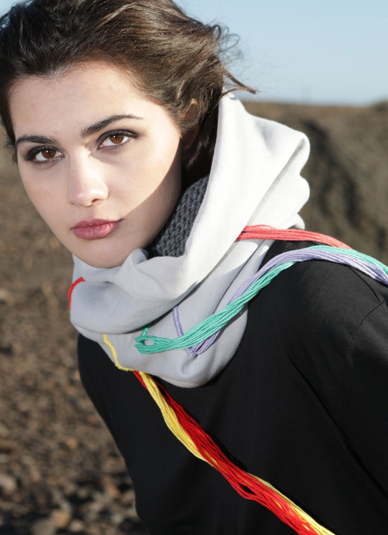 Colored Fringed Gray Cotton Snood - Image 4