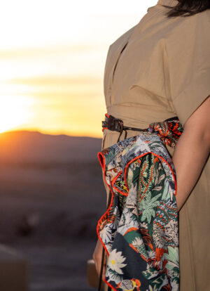 ORANGE JUNGLE ROYALTY LION SILK LEATHER BELT