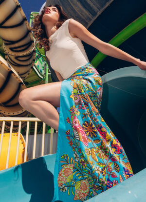 AQUA BLOSSOM OASIS SILK SCARF