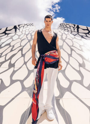 BOEMIAN RED MYKONOS SILK SCARF