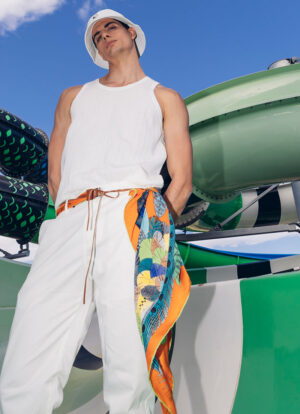 FEATHERED TROPICS SILK LEATHER BELT