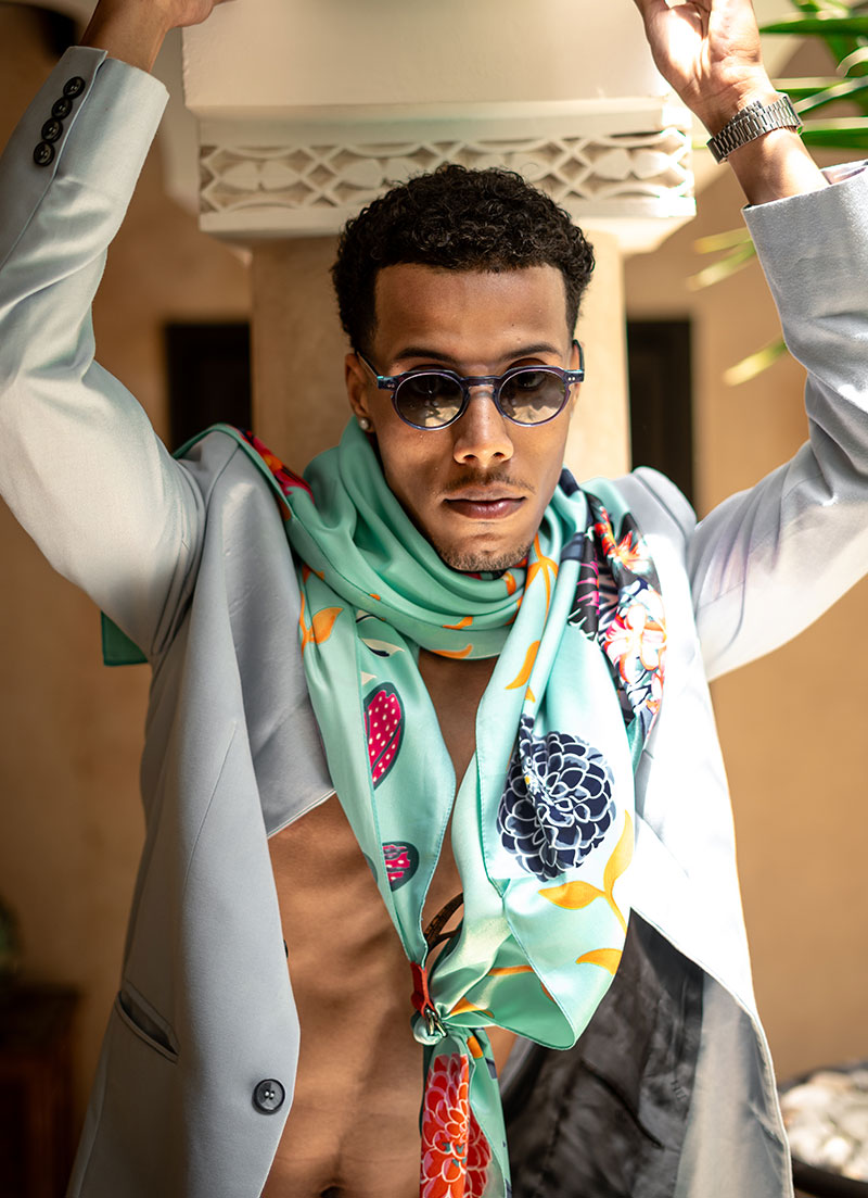 ETHEREAL AQUA CANVAS SILK SCARF - Image 2