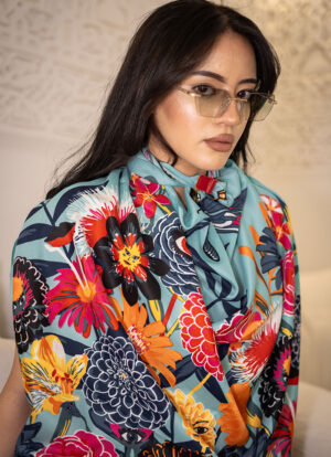 ETHEREAL AQUA CANVAS SILK SCARF