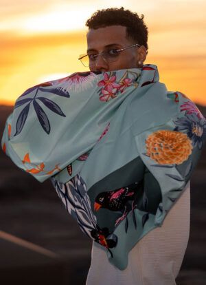 ETHEREAL AQUA CANVAS SILK SCARF